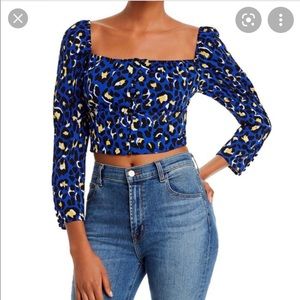 Small Rahi Blue Leopard Print Cropped Blouse
